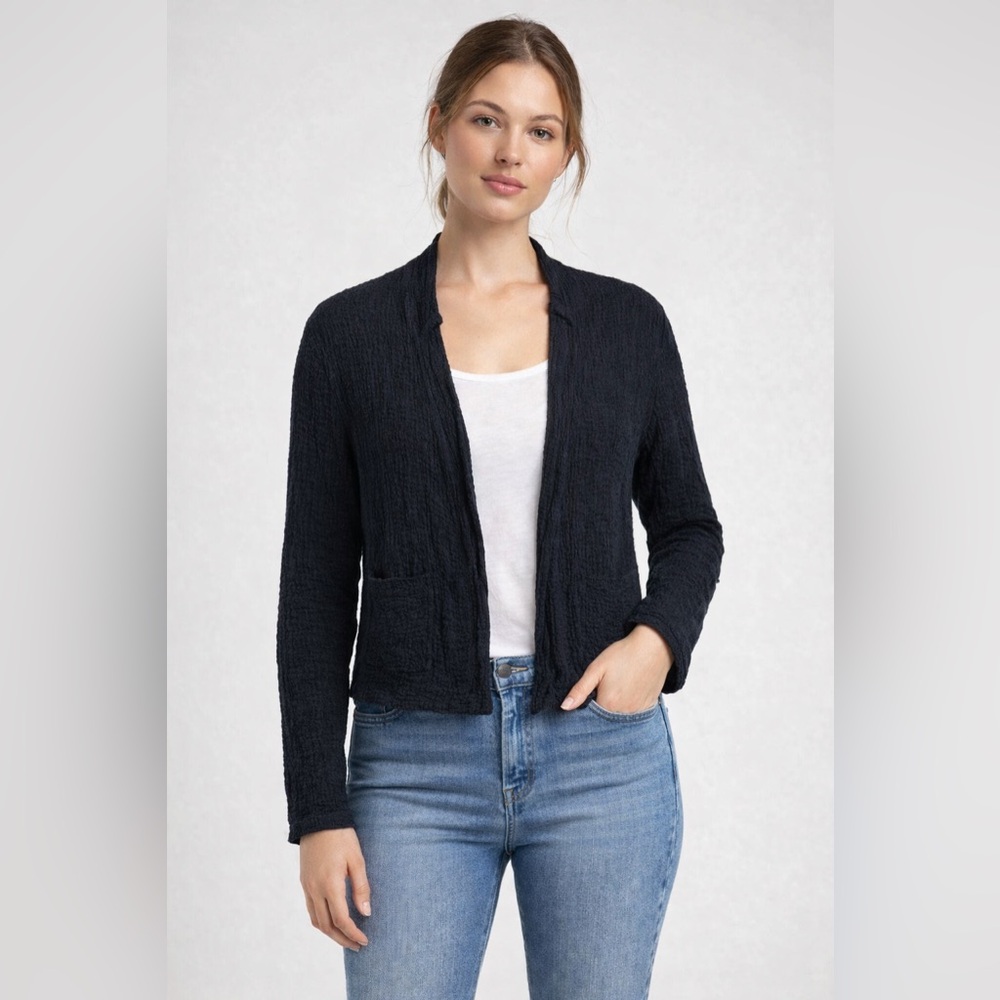 Eileen Fisher 100% Organic Linen Organza Textured Light Knit Blazer Cardigan